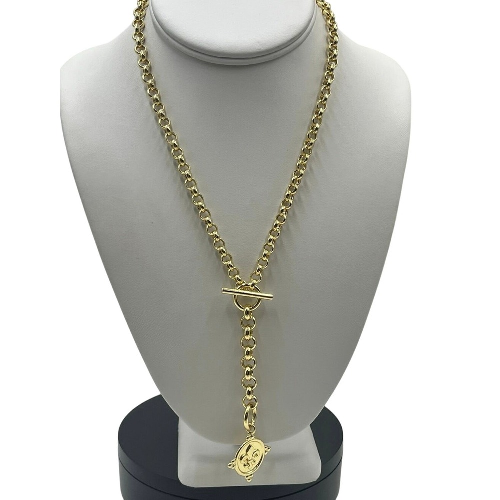 Bellezza Bronze Fleur-des-Lis Round Charm Front Bee Toggle‎ Lariat Necklace